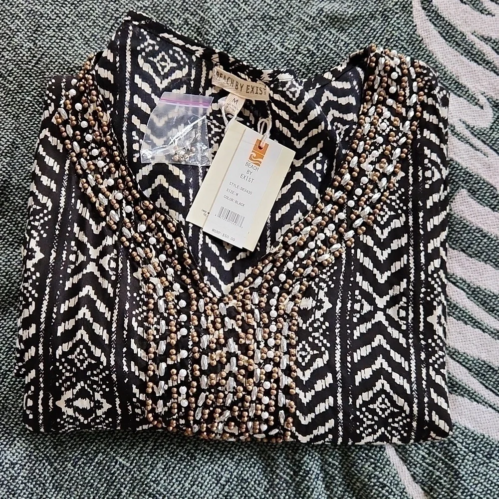 Beach Cover up or just beautiful shirt Bohemian beach Tunic beaded